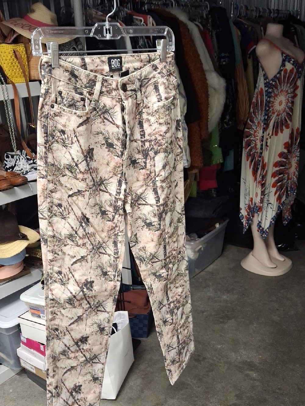 BDG Beige and Green Camo-Print Straight Jeans